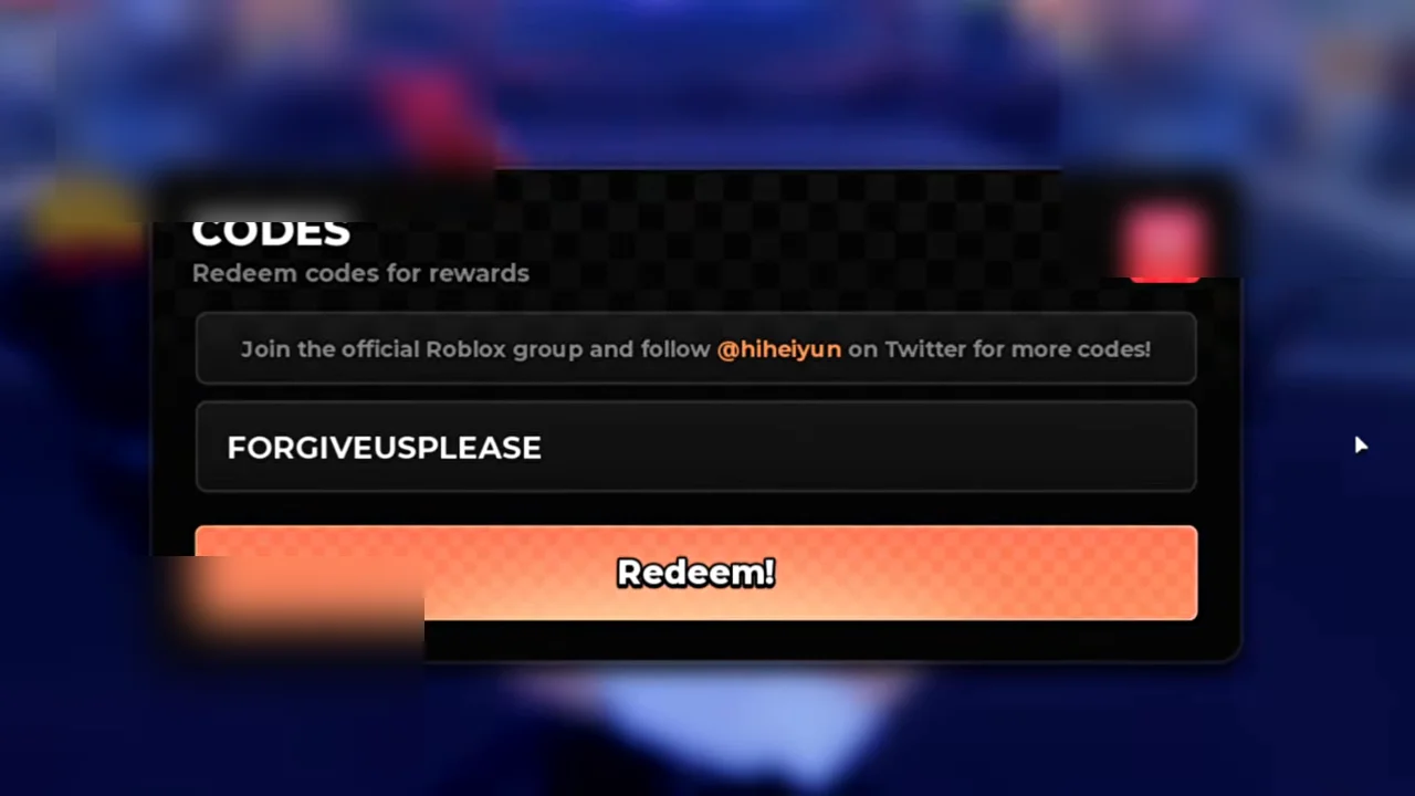 Code FORGIVEUSPLEASE entered into the Anime Zero text input field