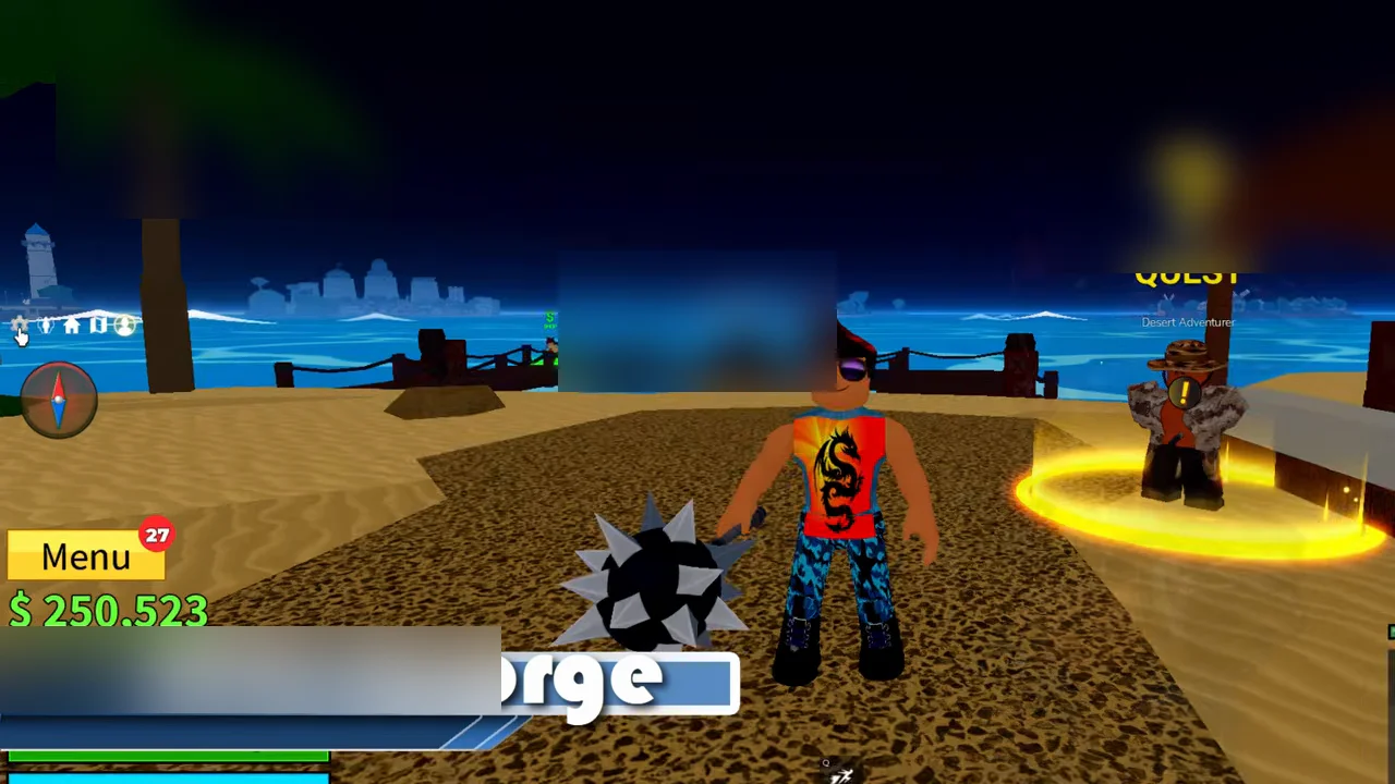 Blox Fruits in-game world view with Menu button on the left HUD