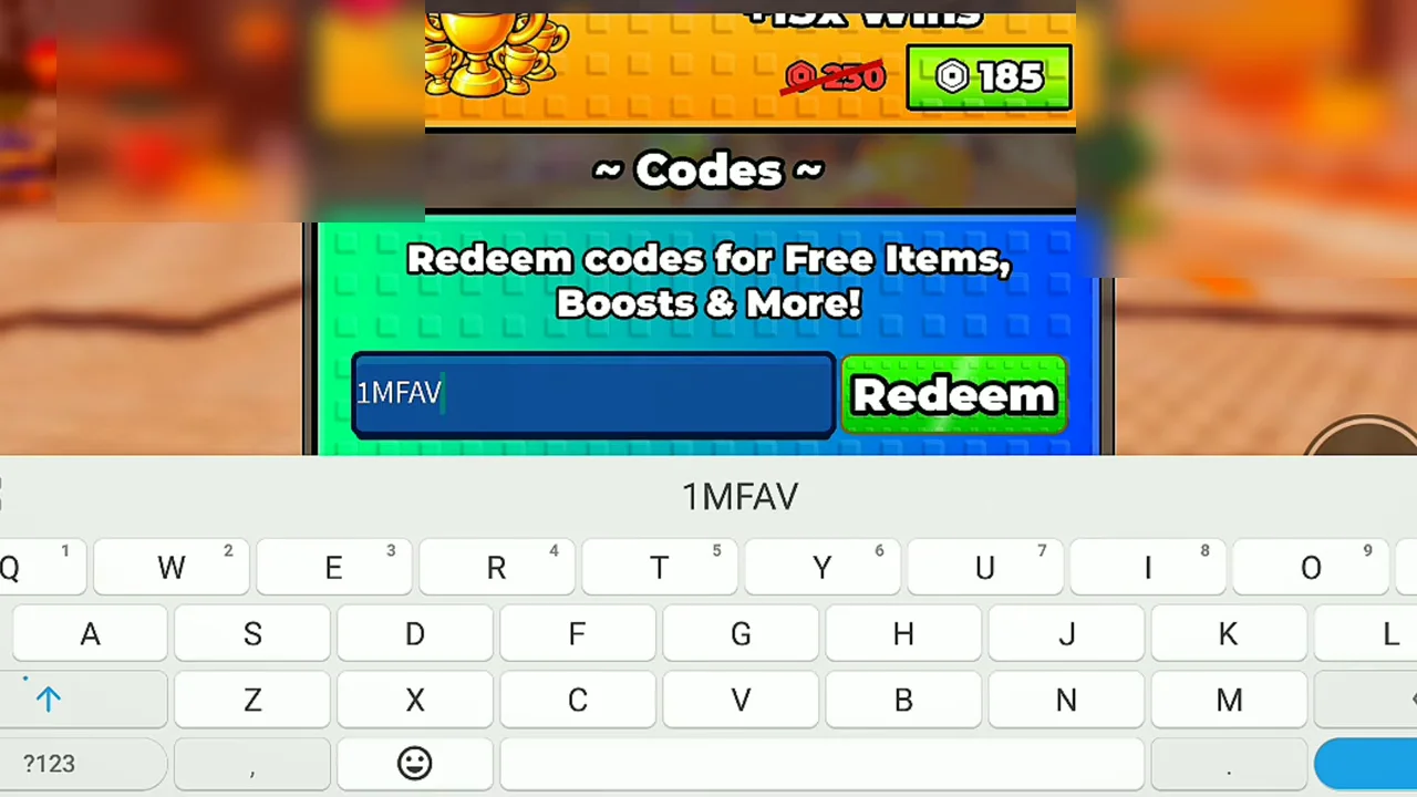 Text input area with code 1MFAV entered