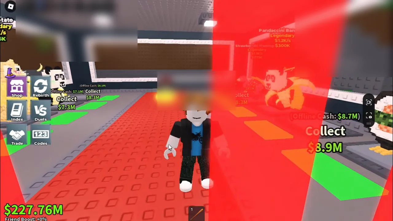 Steal a Brainrot base area showing HUD menus on the left
