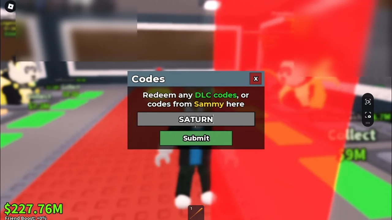 Code SATURN entered into the Codes text field